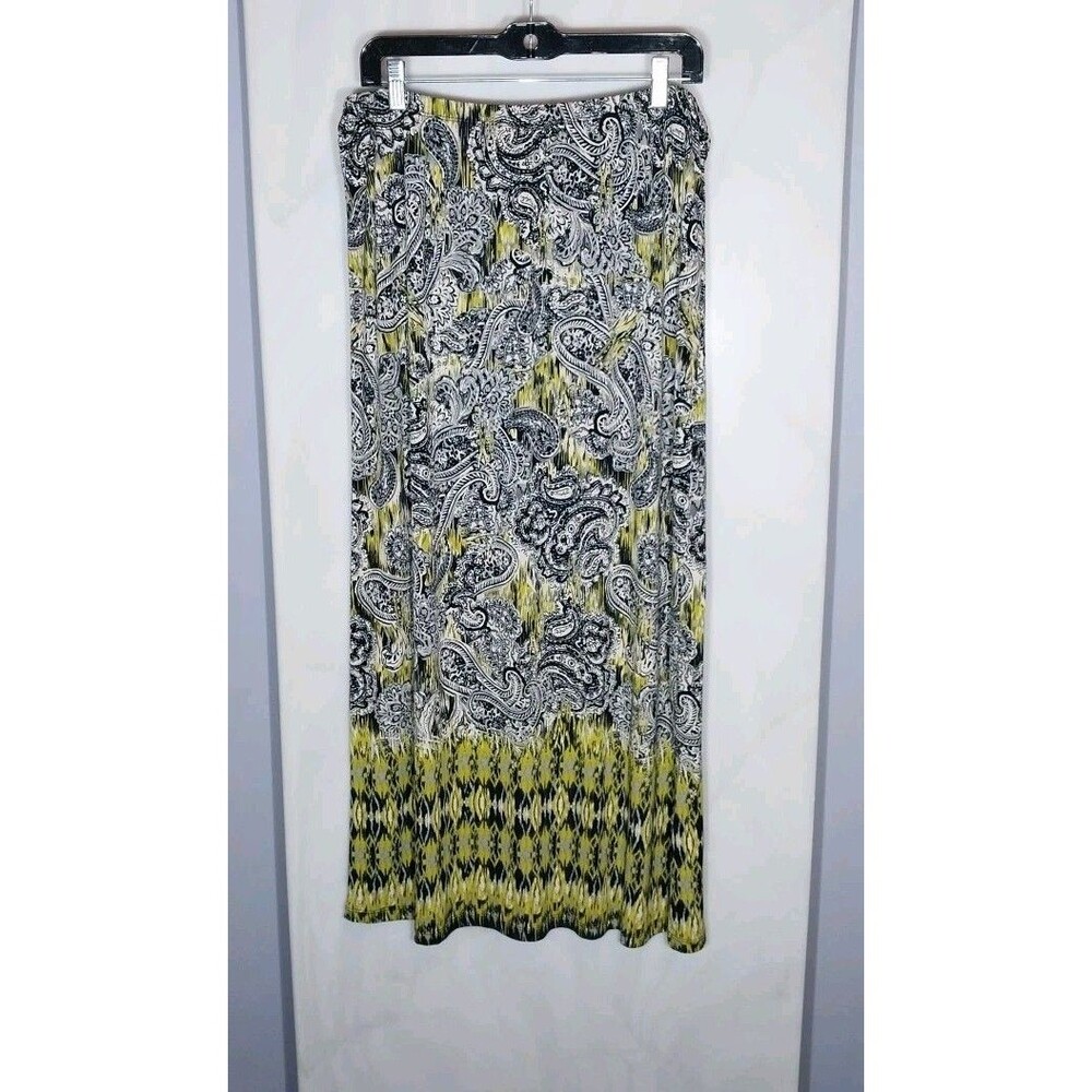 Christopher & Banks Maxi Skirt L Black White Paisley Boho 70s Elastic Waist Long